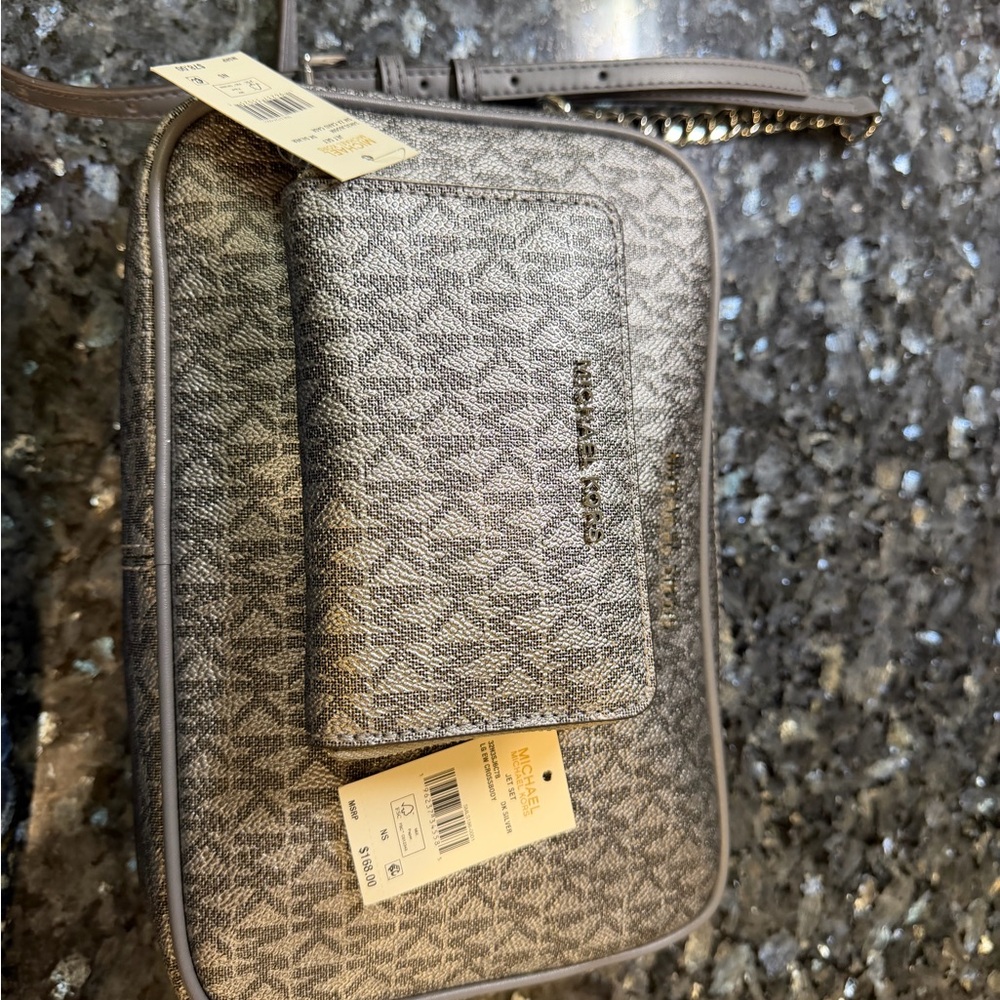 Michael Kors new Silver and Gray women’s crossbody with wallet